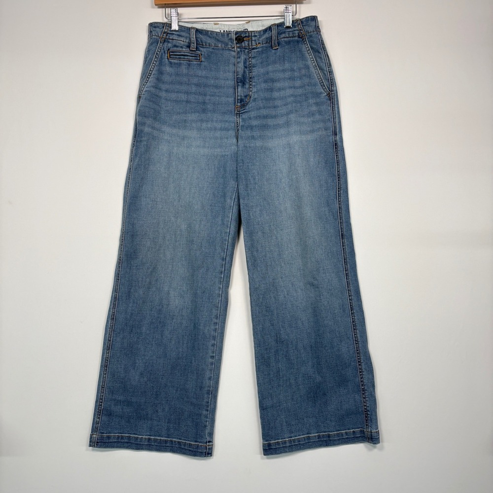 Lands' End Womens Wide Leg Jeans Sz 10 Blue Medium Wash High Rise Stretch Denim